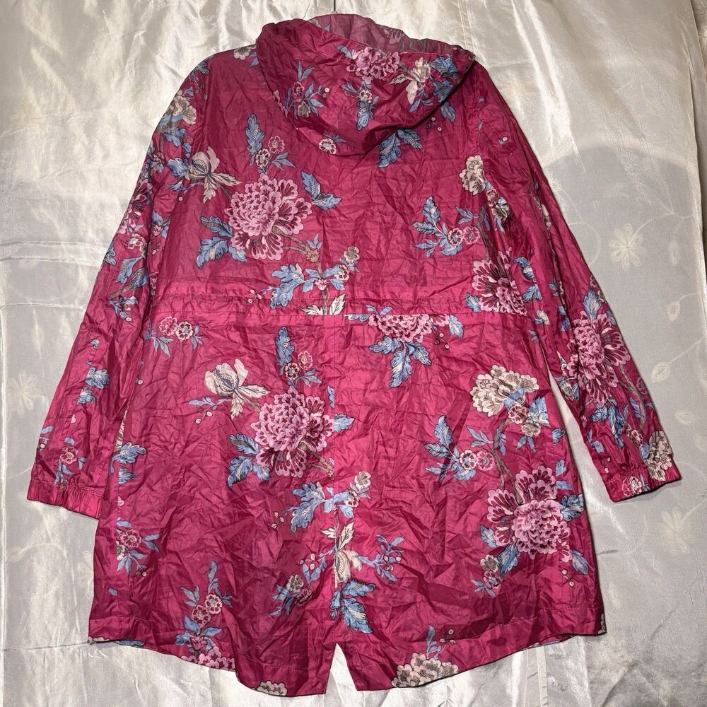 Joules Right as Rain Women's 8 Raincoat Pink Floral Hooded Waterproof Minimalist - Picture 3 of 9